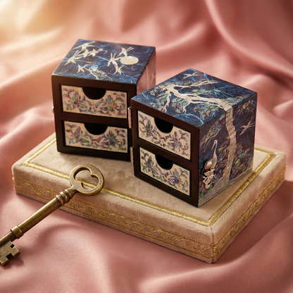 JAGAE (Korean Mother of Pearl) Jewelry Box – Teal Crane & Floral Inlay