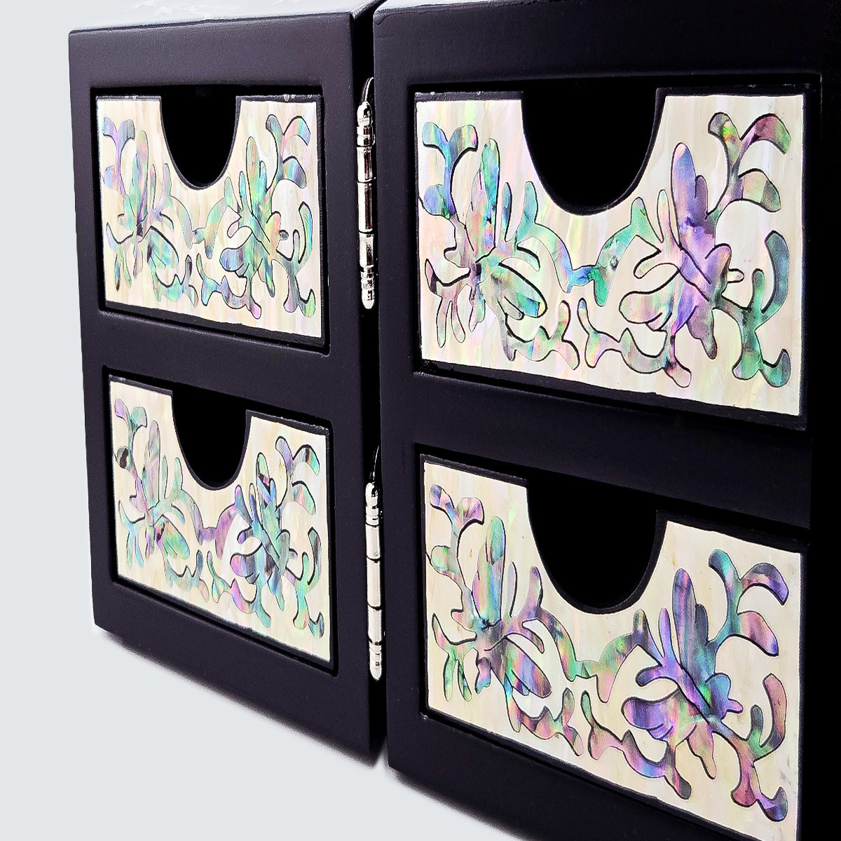 JAGAE (Korean Mother of Pearl) Jewelry Box – Teal Crane & Floral Inlay