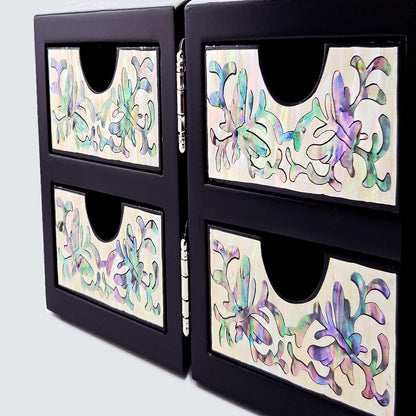 JAGAE (Korean Mother of Pearl) Jewelry Box – Teal Crane & Floral Inlay