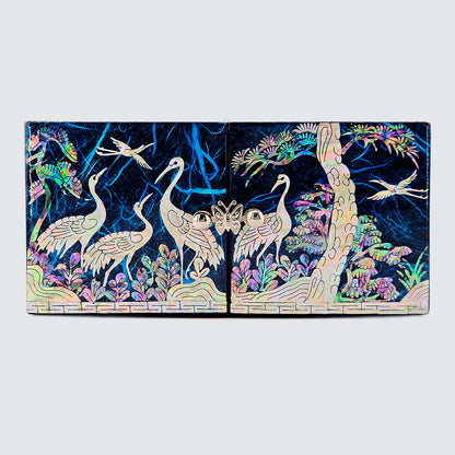 JAGAE (Korean Mother of Pearl) Jewelry Box – Teal Crane & Floral Inlay