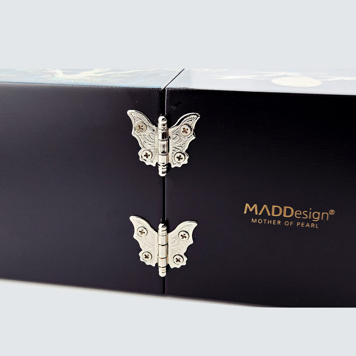 JAGAE (Korean Mother of Pearl) Jewelry Box – Teal Crane & Floral Inlay