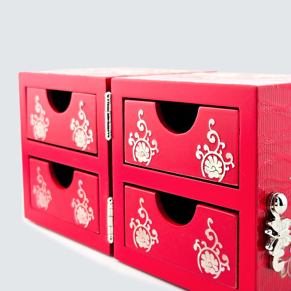 JAGAE (Korean Mother of Pearl) Jewelry Box – Red Sambe Wood & Butterfly Inlay