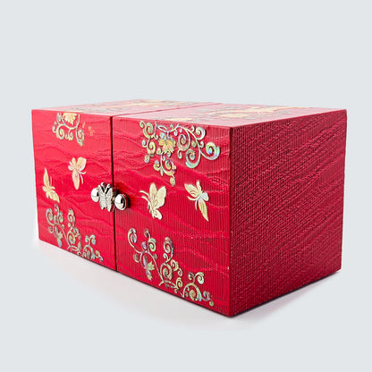 JAGAE (Korean Mother of Pearl) Jewelry Box – Red Sambe Wood & Butterfly Inlay