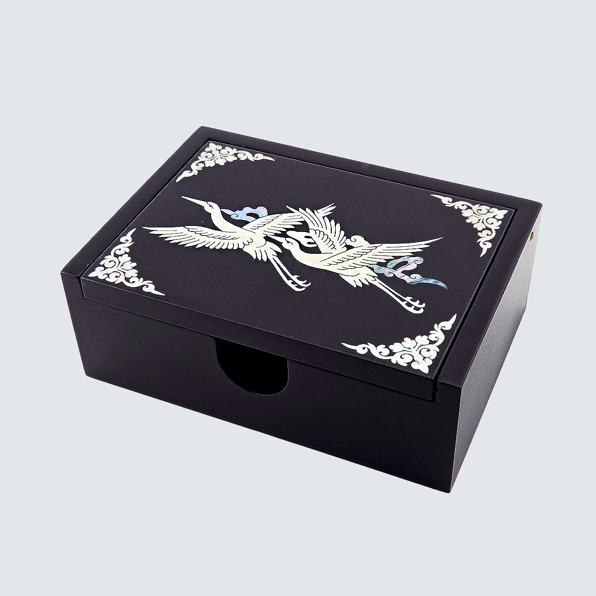 Jagae Mother-of-Pearl Crane Minimal Jewelry & Card Box – Black