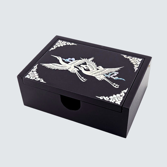Jagae Mother-of-Pearl Crane Minimal Jewelry & Card Box – Black