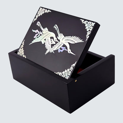 Jagae Mother-of-Pearl Crane Minimal Jewelry & Card Box – Black
