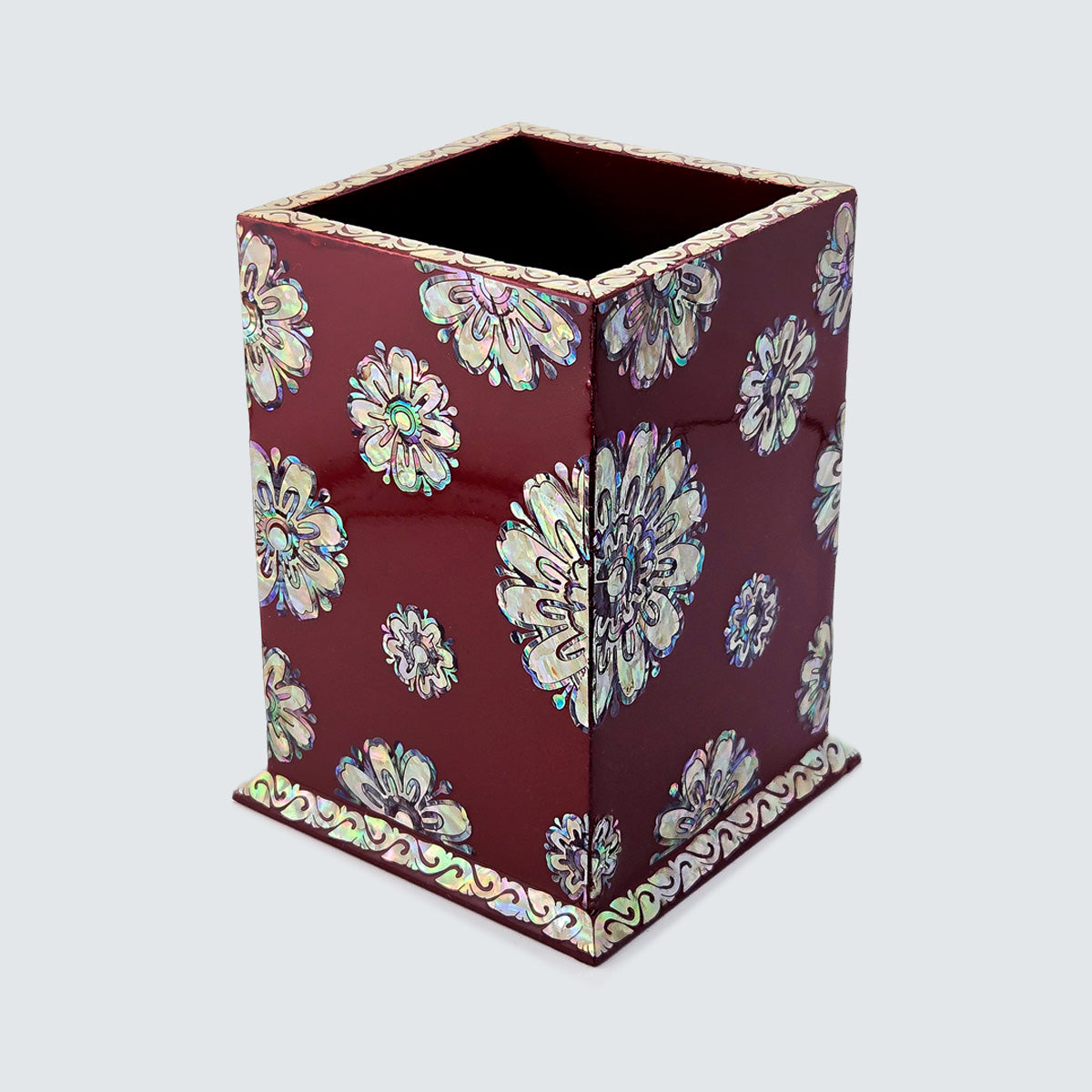 Jagae Mother-of-Pearl Floral Pen & Brush Holder – Burgundy