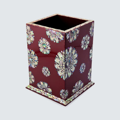 Jagae Mother-of-Pearl Floral Pen & Brush Holder – Burgundy