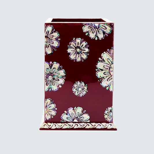 Jagae Mother-of-Pearl Floral Pen & Brush Holder – Burgundy