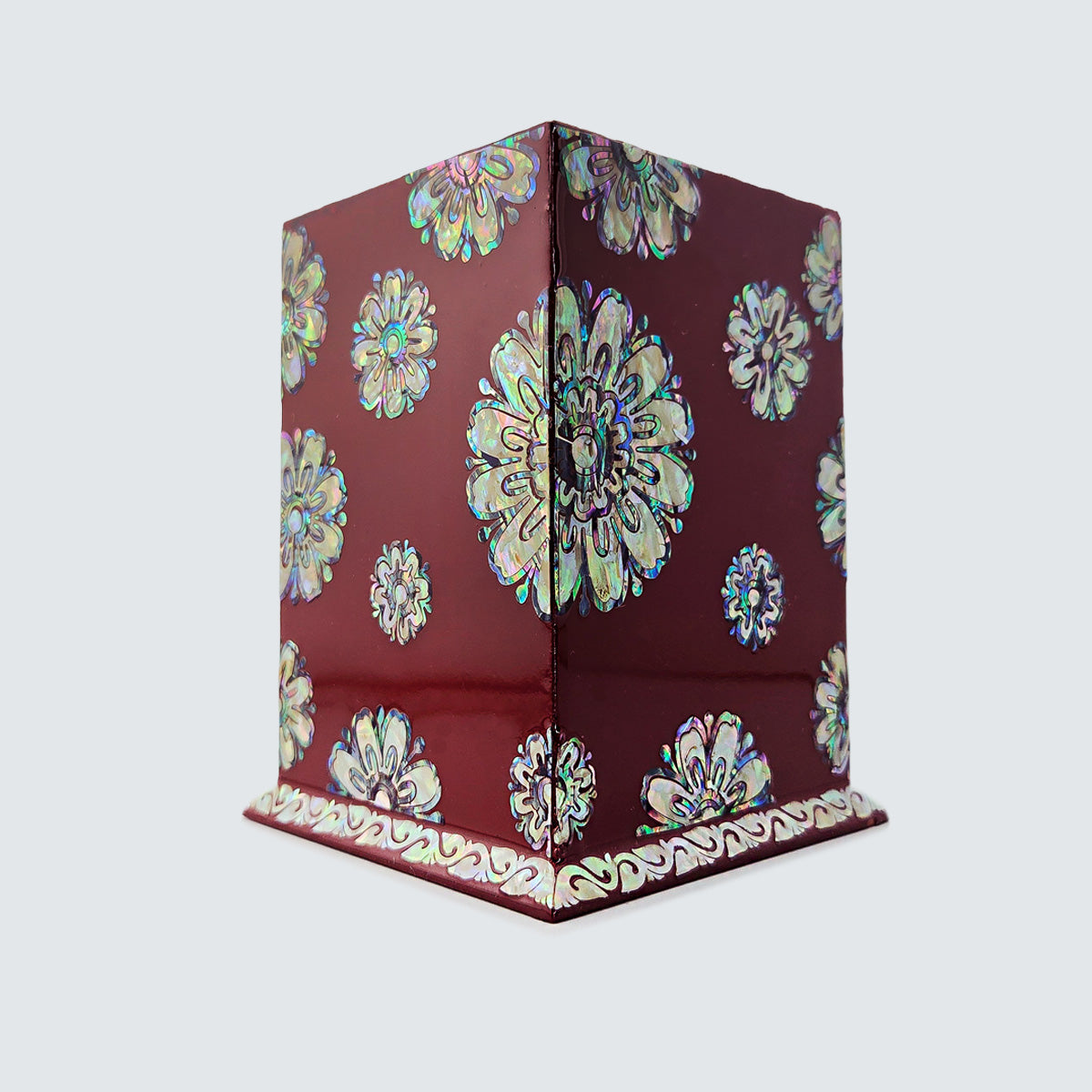 Jagae Mother-of-Pearl Floral Pen & Brush Holder – Burgundy