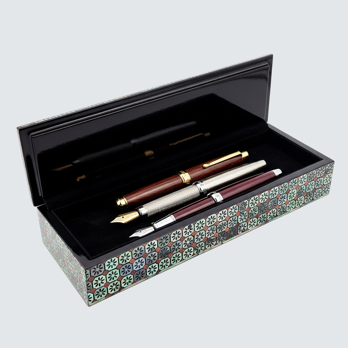 JAGAE Korean Mother-of-Pearl Long Box – Floral Tile Pen & Jewelry Case