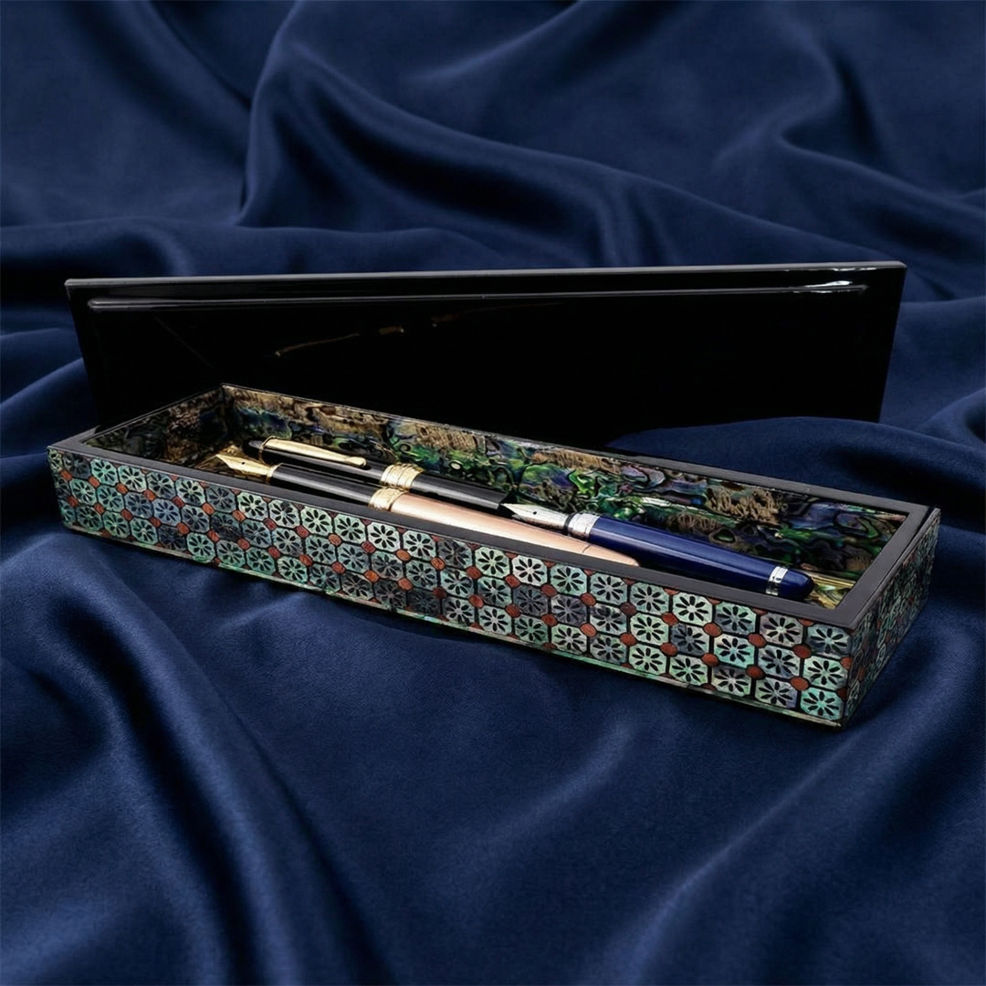 JAGAE Korean Mother-of-Pearl Long Box – Floral Tile Pen & Jewelry Case