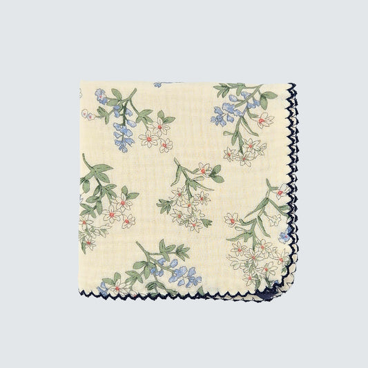 Blue Meadow Cotton Gauze Handkerchief