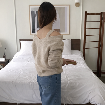 Double Strap Off-Shoulder Knit Top -  Women One Size