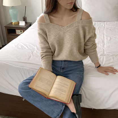 Double Strap Off-Shoulder Knit Top -  Women One Size