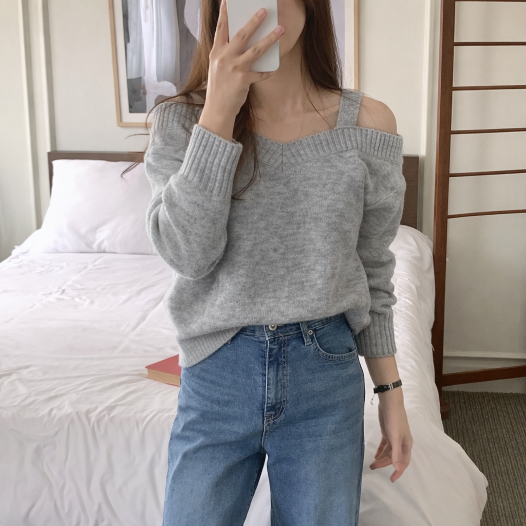 Double Strap Off-Shoulder Knit Top -  Women One Size