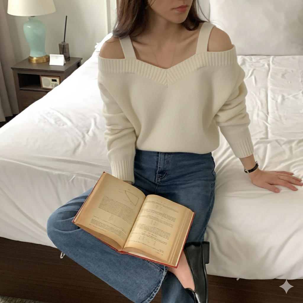 Double Strap Off-Shoulder Knit Top -  Women One Size