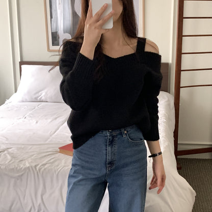 Double Strap Off-Shoulder Knit Top -  Women One Size