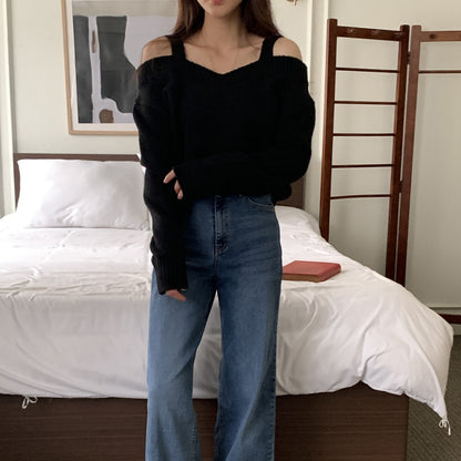 Double Strap Off-Shoulder Knit Top -  Women One Size