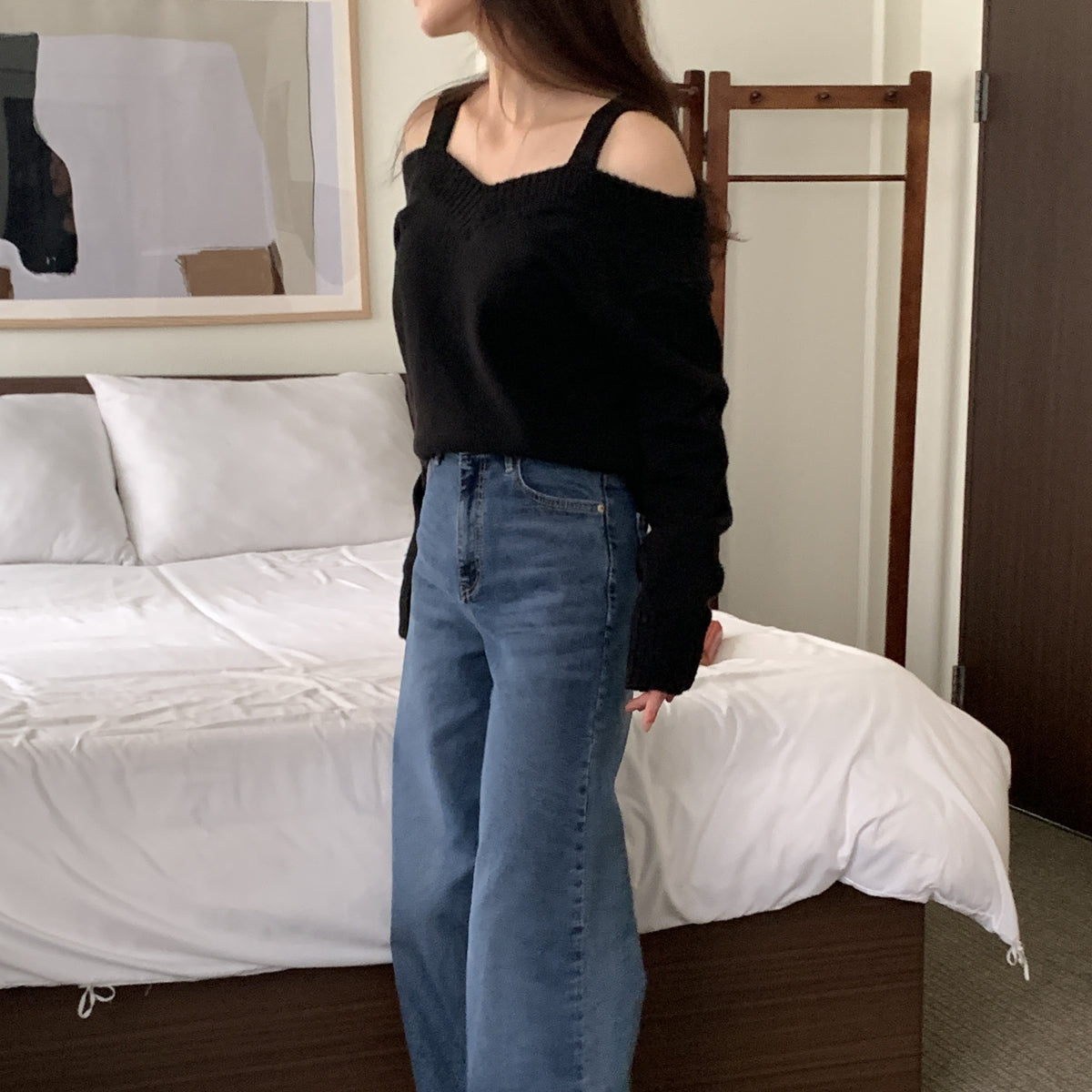 Double Strap Off-Shoulder Knit Top -  Women One Size