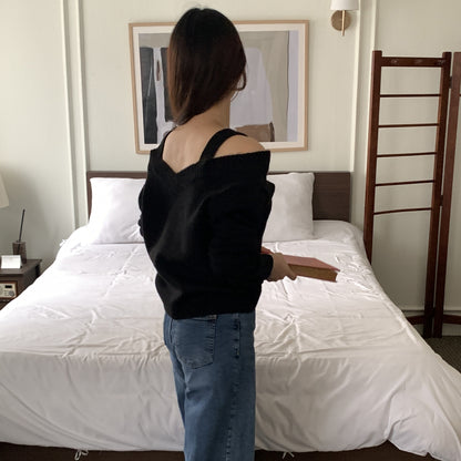 Double Strap Off-Shoulder Knit Top -  Women One Size