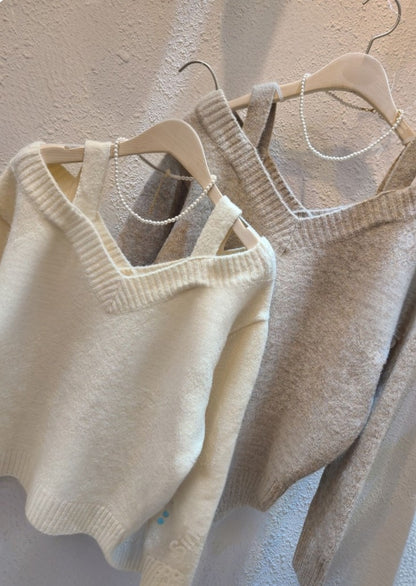 Double Strap Off-Shoulder Knit Top -  Women One Size