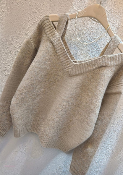 Double Strap Off-Shoulder Knit Top -  Women One Size