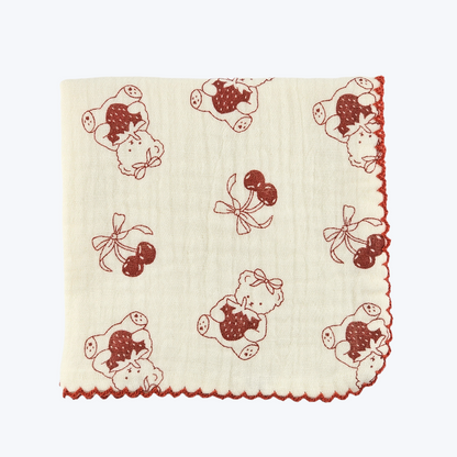 Cherry Teddy Cotton Gauze Handkerchief