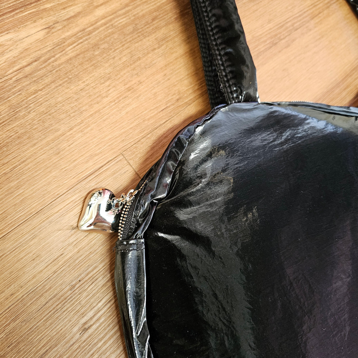 HEART PUFFER SHOULDER BAG - Black, Silver