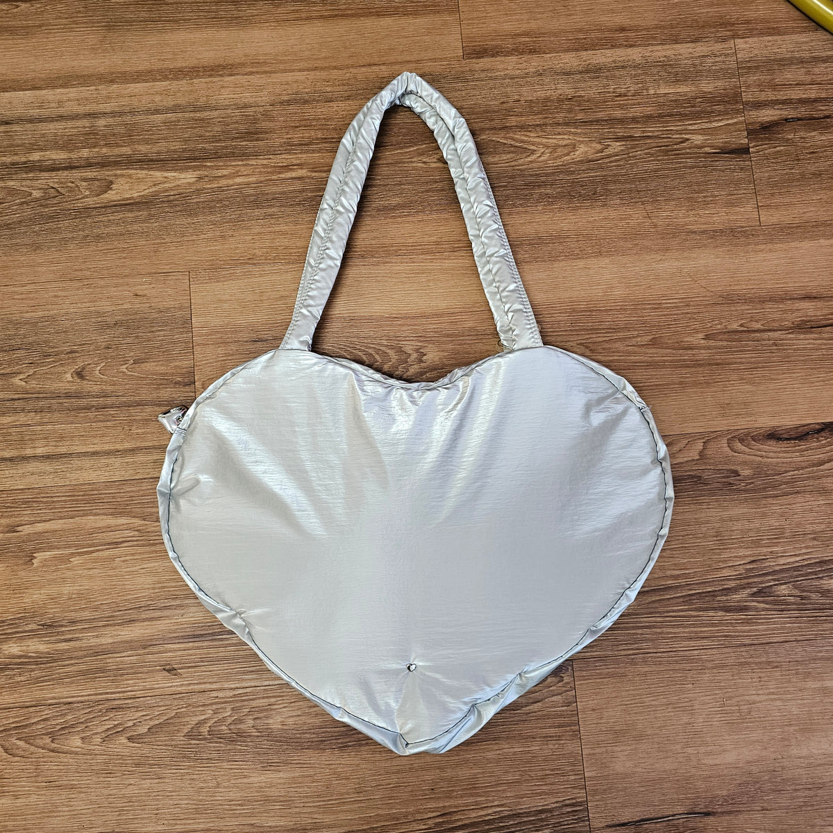 HEART PUFFER SHOULDER BAG - Black, Silver