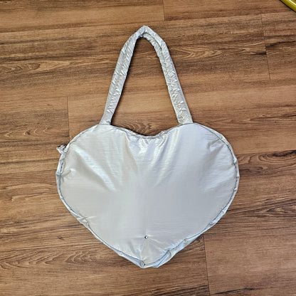 HEART PUFFER SHOULDER BAG - Black, Silver