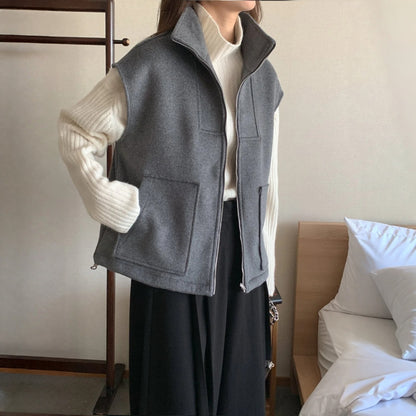 Structured Wool Blend Zip-Up Vest - Women One Size