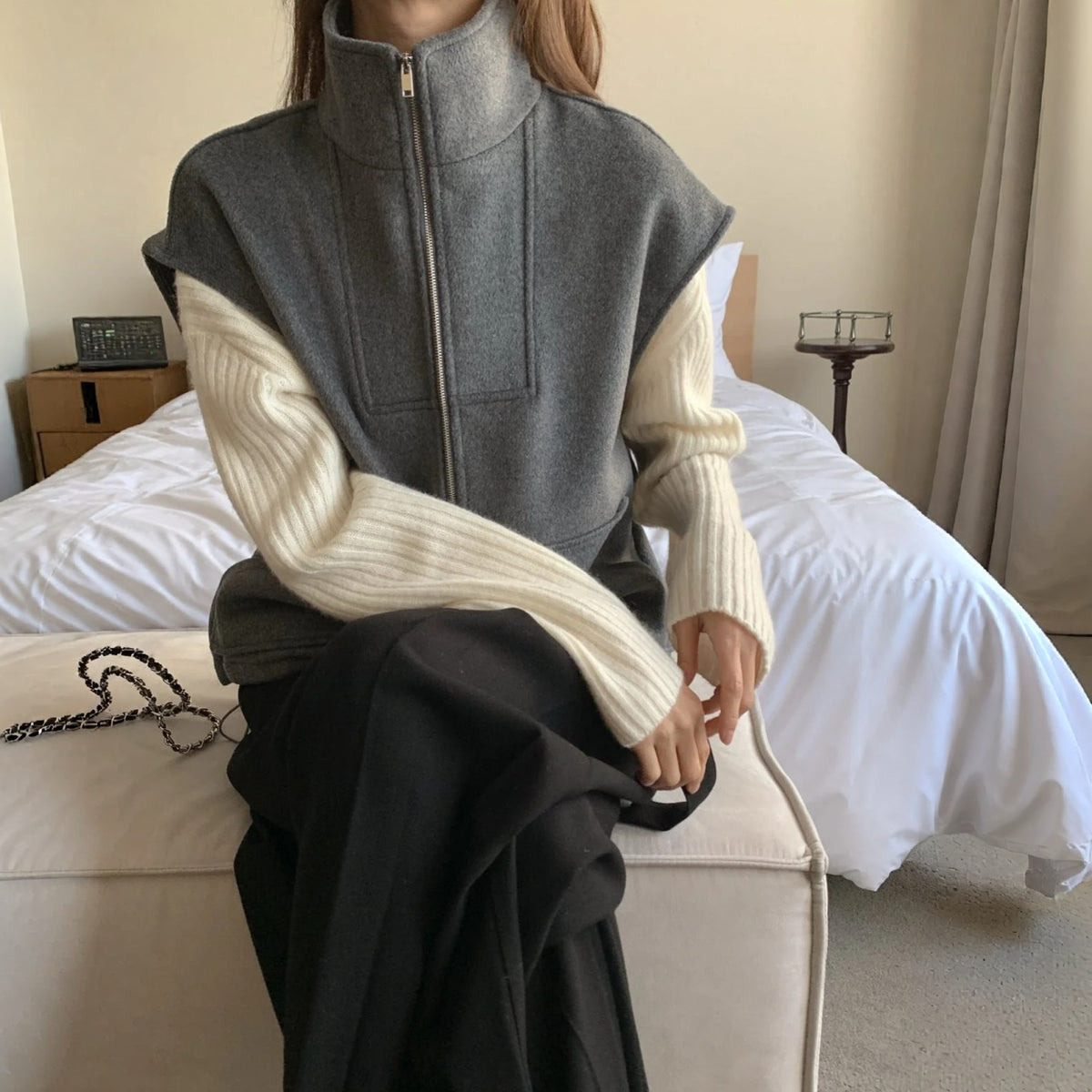 Structured Wool Blend Zip-Up Vest - Women One Size