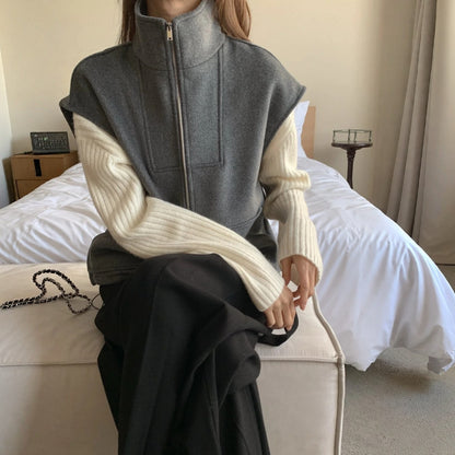 Structured Wool Blend Zip-Up Vest - Women One Size