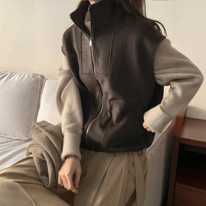 Structured Wool Blend Zip-Up Vest - Women One Size