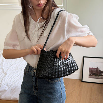 LOBAN Woven Leather Shoulder Bag with Inner Pouch