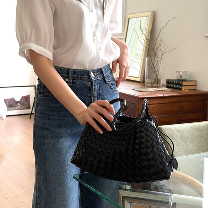 LOBAN Woven Leather Shoulder Bag with Inner Pouch
