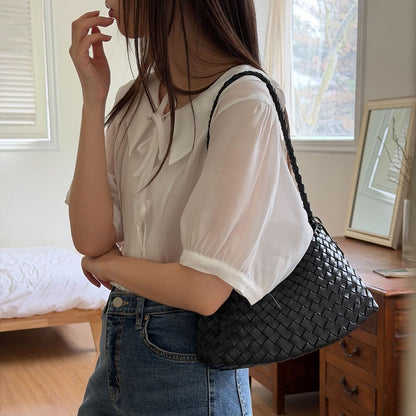 LOBAN Woven Leather Shoulder Bag with Inner Pouch