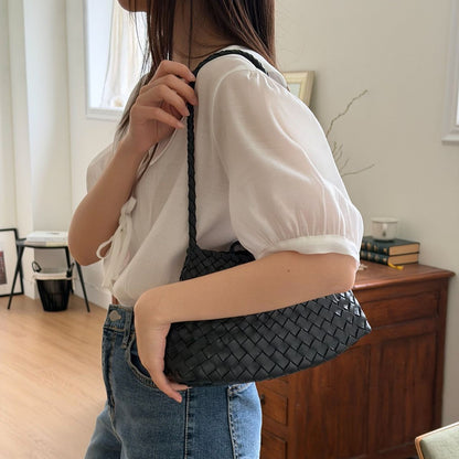 LOBAN Woven Leather Shoulder Bag with Inner Pouch