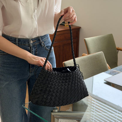 LOBAN Woven Leather Shoulder Bag with Inner Pouch