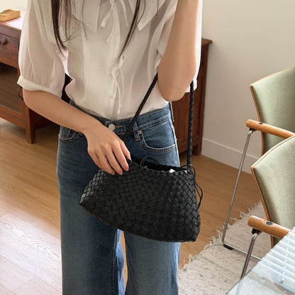 LOBAN Woven Leather Shoulder Bag with Inner Pouch