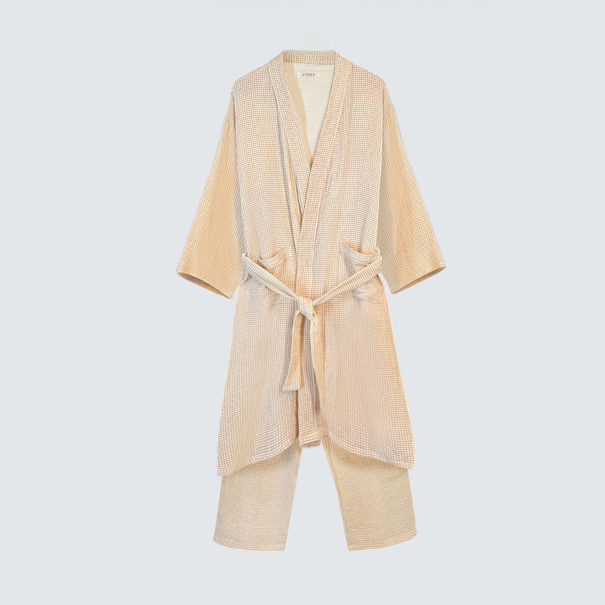 Serenity Check Gauze Robe & Pants Loungewear Set – Cinnamon Check
