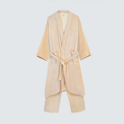 Serenity Check Gauze Robe & Pants Loungewear Set – Cinnamon Check