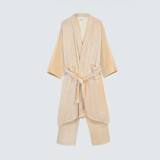 Serenity Check Gauze Robe & Pants Loungewear Set – Cinnamon Check