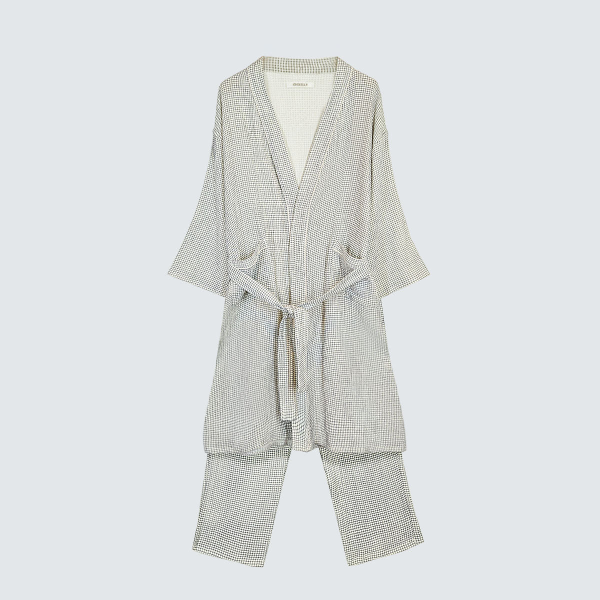 Serenity Check Gauze Robe & Pants Loungewear Set – Navy Check