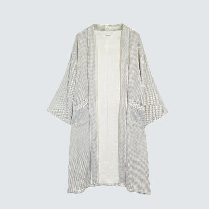 Serenity Check Gauze Robe & Pants Loungewear Set – Navy Check