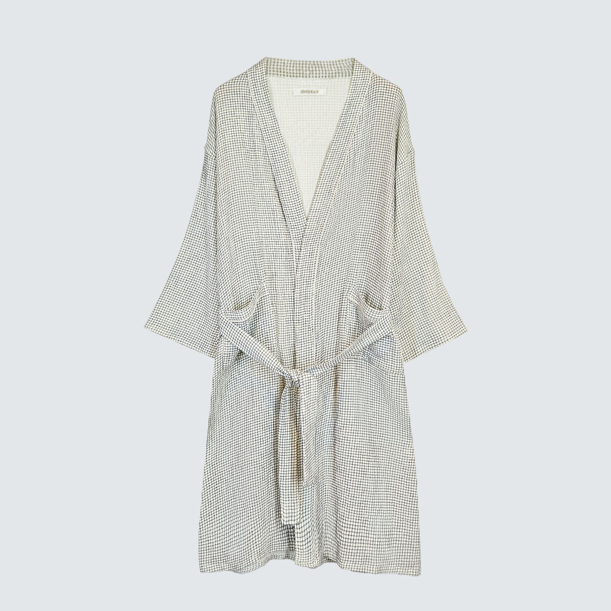 Serenity Check Gauze Robe & Pants Loungewear Set – Navy Check