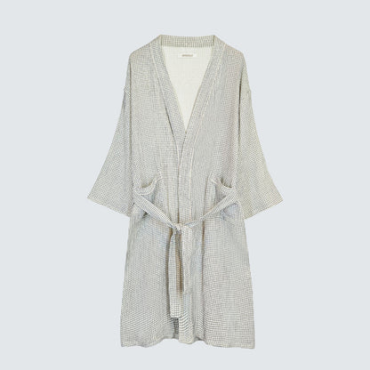 Serenity Check Gauze Robe & Pants Loungewear Set – Navy Check