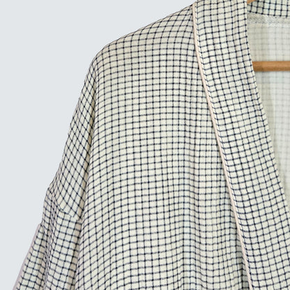 Serenity Check Gauze Robe & Pants Loungewear Set – Navy Check