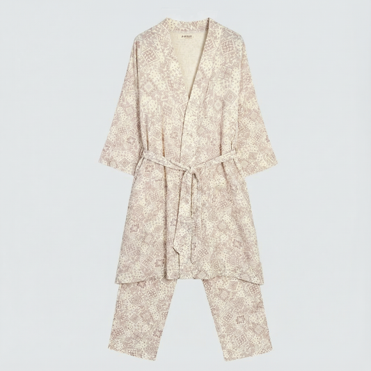 Serenity Bandana Gauze Robe & Pants Loungewear Set –  Bandana  Dusty Rose